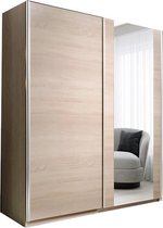 InspireMe Zweefdeurkast Kledingkast met Spiegel Garderobekast met planken en kledingstang - 150x55x200 cm (BxDxH) - PAXO 150 (Sonoma)