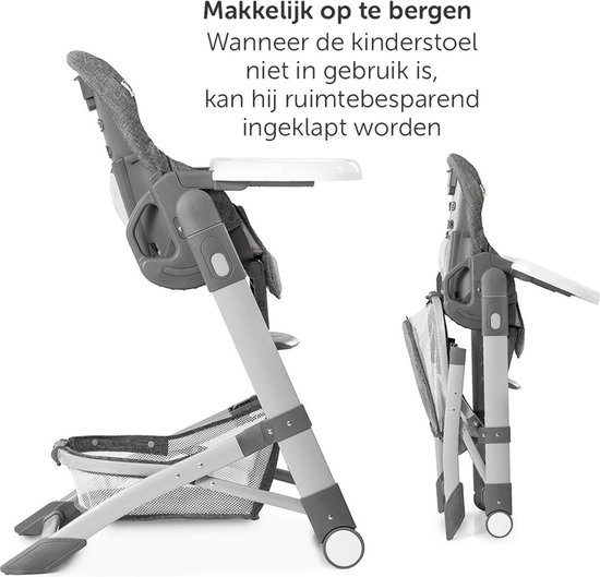 Hauck Grow Up Inklapbare Kinderstoel - met Ligfunctie en Eetblad  - Grijs Melange