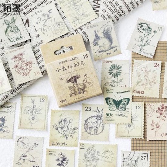 46 Stickers Vorm Postzegel – Thema Bos Vintage Sticker – B034 – Voor Scrapbook Of Bullet Journal – Stickers Voor Volwassenen En Kinderen – Agenda Stickers – Decoratie Stickers