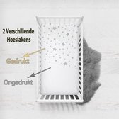 Ephemeris Baby hoeslakens 70x140cm+20 cm, 2 xBaby hoeslakens - Grijs Ster en Basic WIT