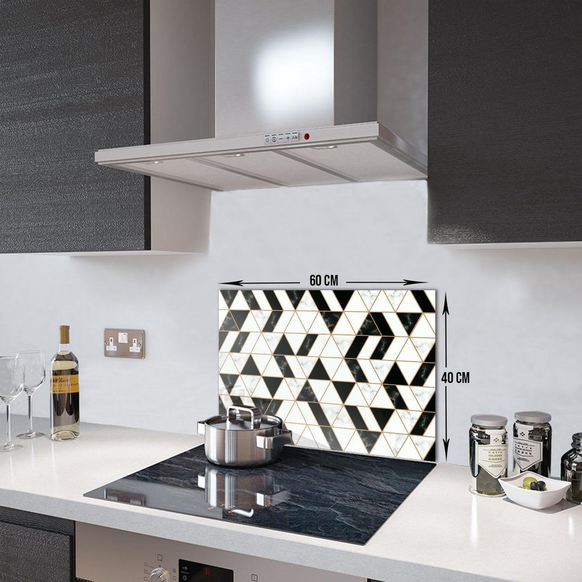 Black Gold Tempered Glas Spatbescherming Voor Achter de Kookplaat 40cm x 60cm