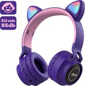 Kinder hoofdtelefoon DOBI by doobs - Draadloze koptelefoon Bluetooth met led kattenoortjes paars - KIDS - VOLUME BEGRENZING - 85DB