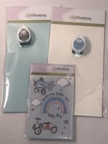 Memento-Dew-Drop 'baby boy stempelset- 1x stempel- 2x Memento Dew Drop stempelkussen-2x papier (blauw en wit)