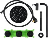 Inbouw Regendoucheset Mat Zwart Mengkraan met wanduitloop, douchekop 20 cm, handdouche en wandhouder