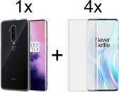 OnePlus 7 Pro hoesje siliconen case transparant - Full Glue - 4x Beschermglas OnePlus 7 Pro Screenprotector