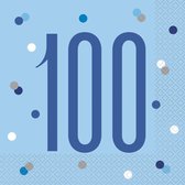 Servetten 100 Jaar Blauw 33cm 16st