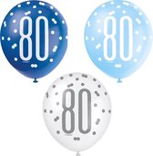 Ballonnen 80 Jaar Stippen Blauw 30cm 6st