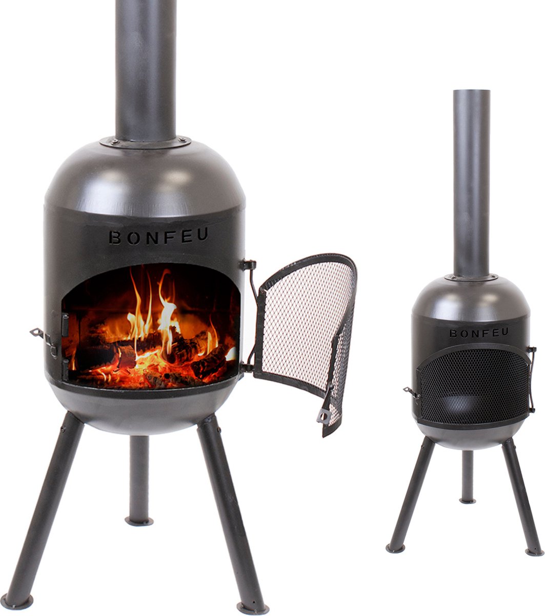 Bol.com BonFeu BonSolo Zwart Tuinhaard – Buitenhaard Houtgestookt met Grill – Terrashaard Houtkachel voor Buiten – Cortenstaal –... aanbieding