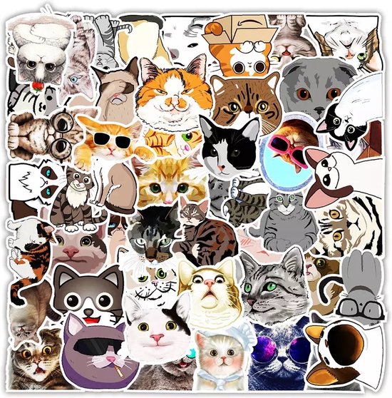 Katten Stickers 50 Stuks | Grappige Dieren Stickers | Kat | Poes | Kitten | Humor | Laptop Stickers | Stickers Kinderen | Stickers Volwassenen | Stickervellen | Plakstickers | Koffer Stickers | Stickers Bullet Journal | Planner Stickers - Merkloos