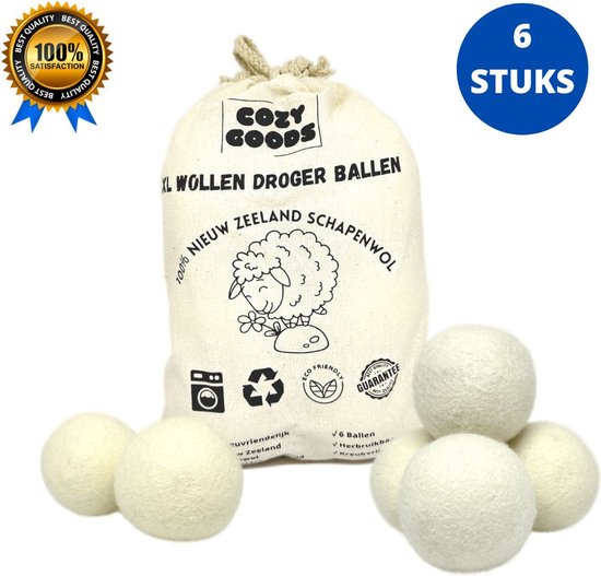 CozyGoods droger ballen - Drogerballen - 6 stuks XL - Wasballen - Wasverzachter - Herbruikbare Drogerballen – Droogt de was sneller