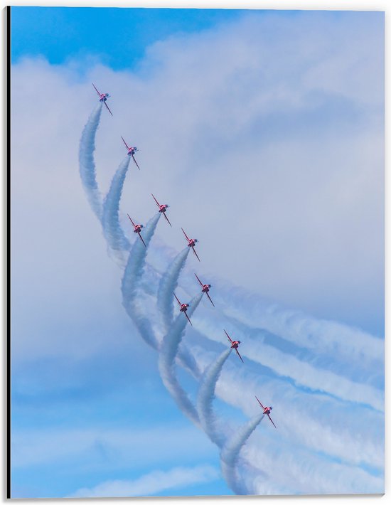 WallClassics - Dibond - Groepje Vliegtuigen tijdens Vliegtuigshow - 30x40 cm Foto op Aluminium (Met Ophangsysteem)