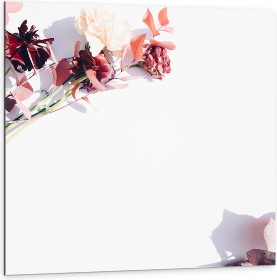 Dibond - Kader van Tak met Roze Bloemen - 100x100 cm Foto op Aluminium (Met Ophangsysteem)