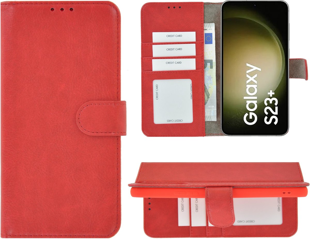 MoDo hoesje Geschikt voor Samsung Galaxy S23+ - Kunstleer Book Case - Rood