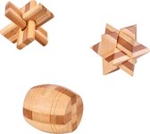 DW4Trading 3D Bamboo Breinpuzzels Kruis, Ster, Barrel - Set van 3 Stuks - 5x5 cm