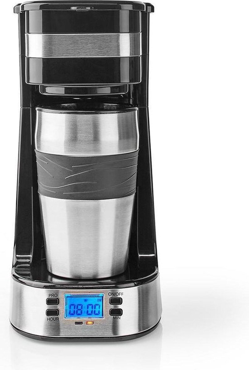 Bestron koffiezetapparaat met thermosbeker, voor gemalen filterkoffie & ideal voor camping, 2 grote koppen, 750 Watt, rvs, Kleur: silver/zwart