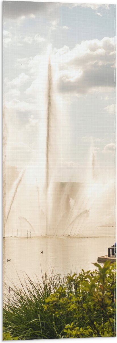 Vlag - Waterfontein in een Meer - 30x90 cm Foto op Polyester Vlag