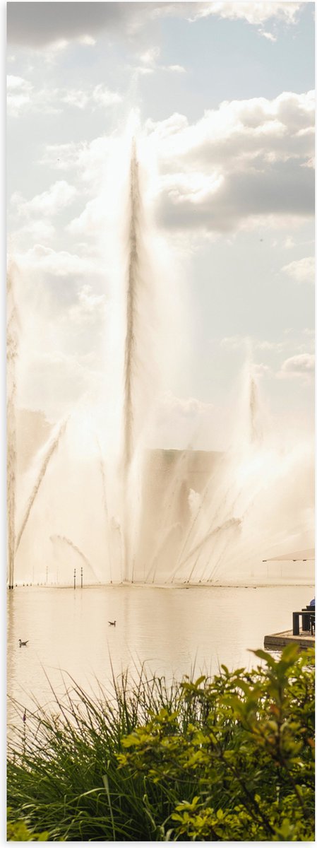Poster Glanzend – Waterfontein in een Meer - 20x60 cm Foto op Posterpapier met Glanzende A