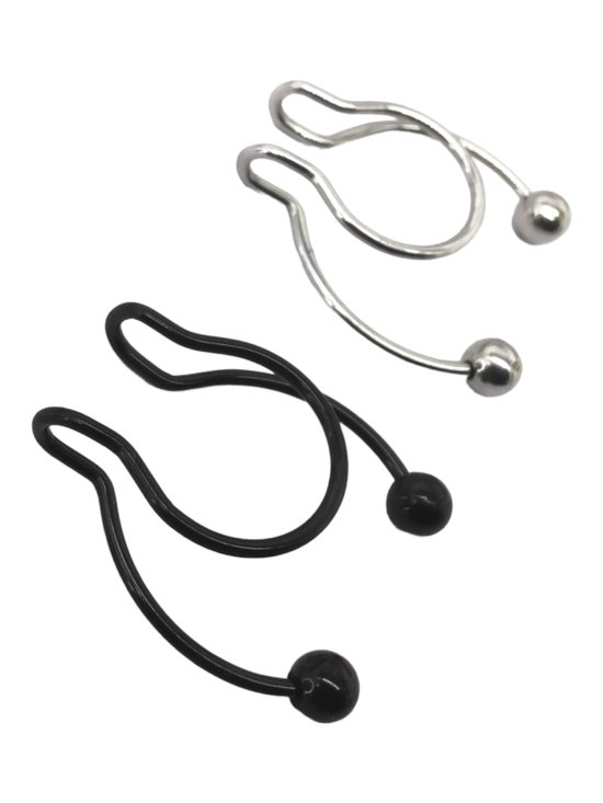 2 x Fake – 1 x zilver + 1 x zwart - kleur - RVS - Neus - oor - Piercing / Ringen Voor Vrouwen en mannen - Nep -Piercing