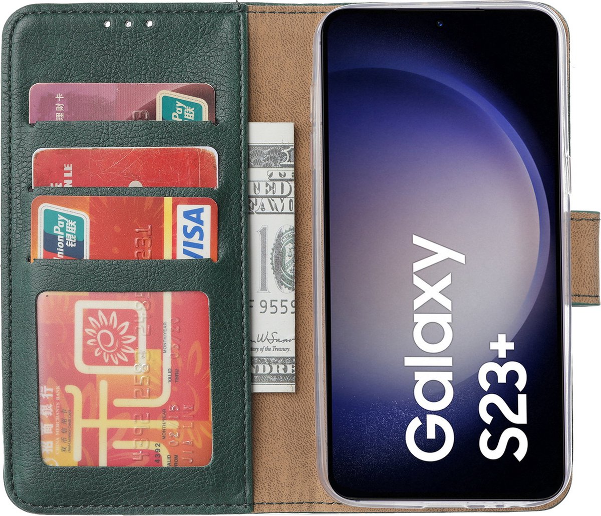 Samsung Galaxy S23 Plus hoesje - Portemonnee Cover - Bookcase met pasjeshouder - Groen