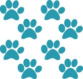 Hondenpootje / hondenpootjes - aqua groen - autostickers - 8 stuks – 4 cm x 5 cm – pootafdruk - hondensticker