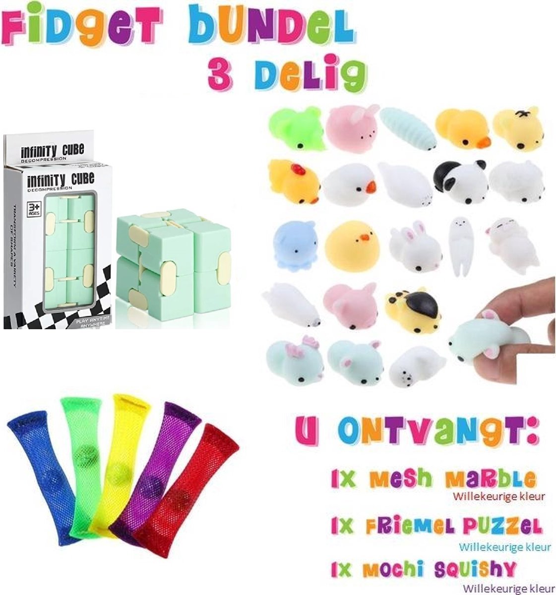 Fidget Toys pakket onder de 10 euro - Friemel puzzel - Mochi Squishy - Mesh Marble - Voordeelbundel - Fidget Toy