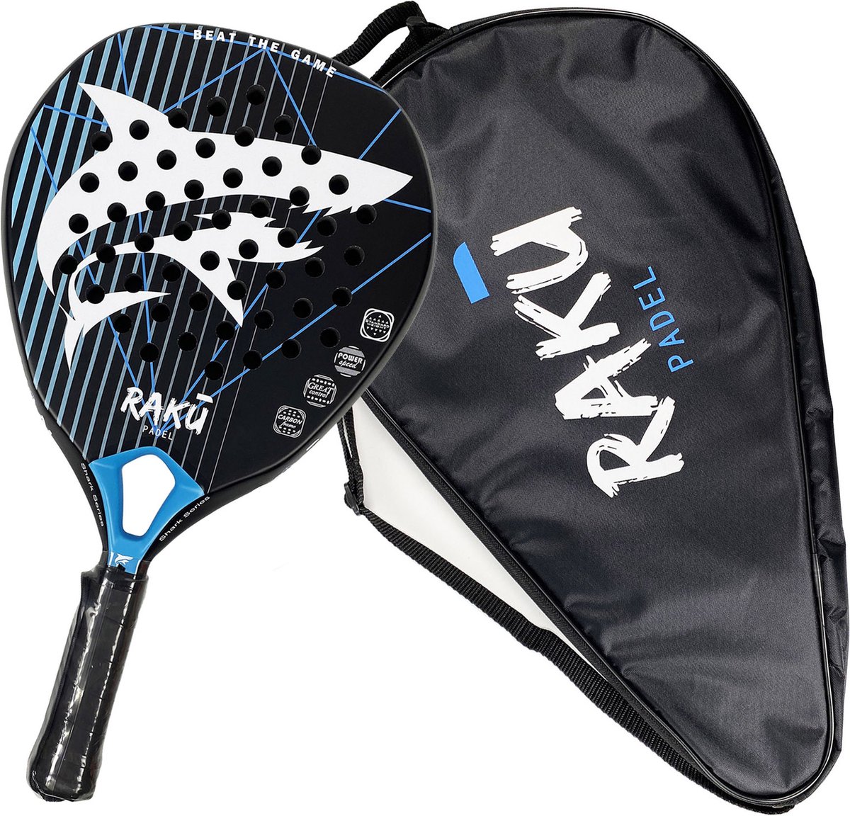 Raku® Shark Series - Padel Racket - Padel - Padelrackets - Racket - Paddle - Carbon - Inclusief Padelzak