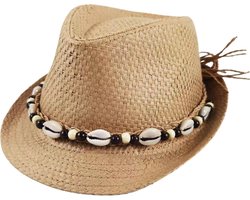 Fedora hoed - Hoedje - Hoeden - Zonnehoed - Heren - Dames - Festival - Schelpen - Kralen - bruin