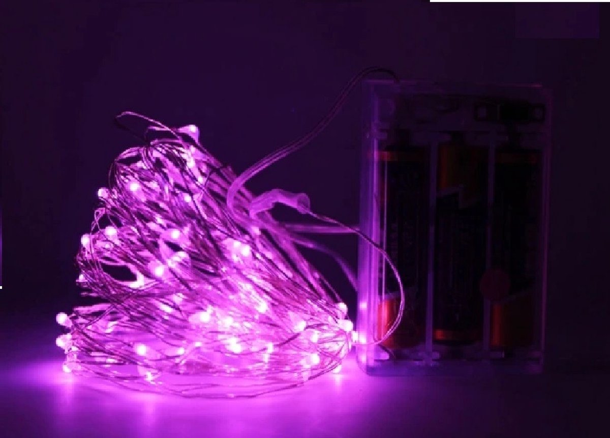 Kerst koperdraad LED verlichting - Roze - 5 meter -incl. batterijen - ABC-Led