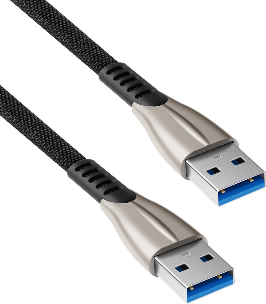 USB 2.0 kabel - Gevlochten mantel - Zwart - 5 meter