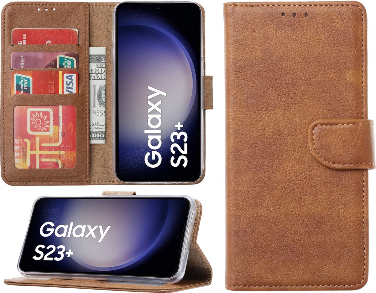 Samsung Galaxy S23 Plus hoesje - Portemonnee Cover - Bookcase met pasjeshouder - Bruin