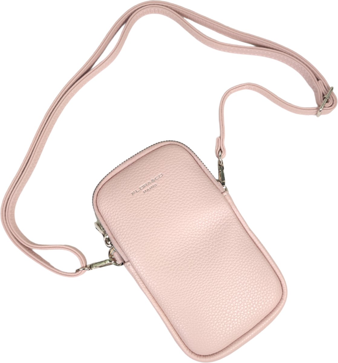Flora & Co - Paris - Handig Crossbody hand/telefoontasje voor mobiel - gsm - roze - 2 vakken