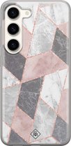 Casimoda® hoesje - Geschikt voor Samsung S23 - Stone grid marmer / Abstract marble - Backcover - Siliconen/TPU - Roze