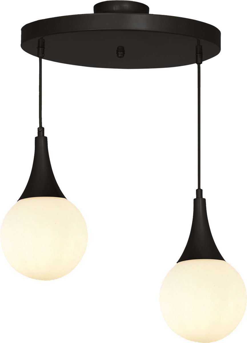 Chesto Nova Double Milky - Luxe Industriele Hanglamp - 2 Bollen Crème wit - Eetkamer, Woonkamer