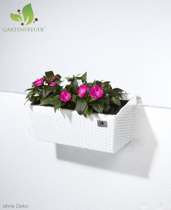 Gartenfreude Cassetta Da Balcone In Polyrattan 60 Cm – Bianco – Con Sistema D'Irrigazione E Ganci Inclusi