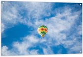 WallClassics - Tuinposter – Kleurrijke Luchtballon met Blokpatroon - 120x80 cm Foto op Tuinposter (wanddecoratie voor buiten en binnen)