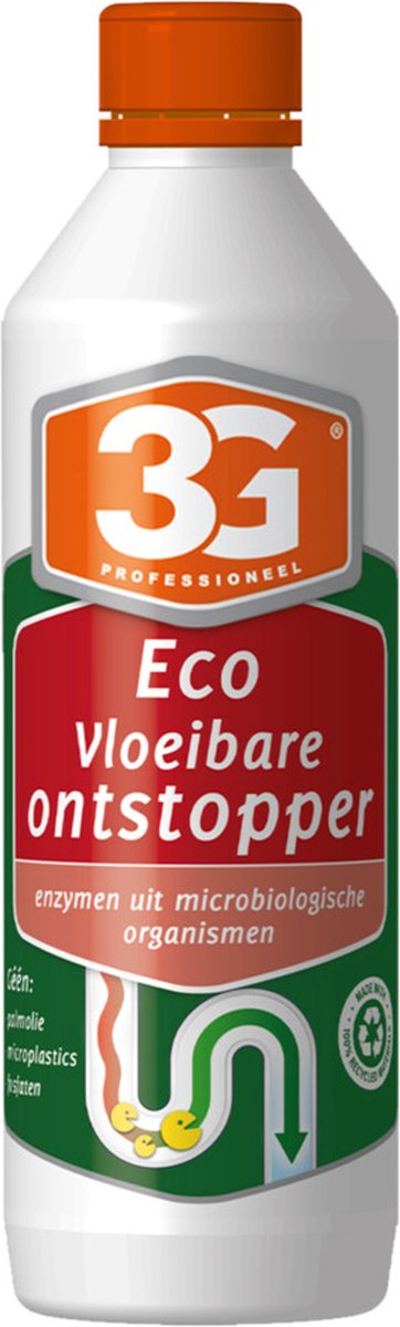 ECO Vloeibare Ontstopper - Basis van Enzymen - 100% natuurlijk - Zonder Palmolie Microplastics en Fosfaten - 3G Professioneel - 500 ml - Ecologische Ontstopper - Vloeibare Ontstopper - Biologisch Afbreekbaar - Enzymen