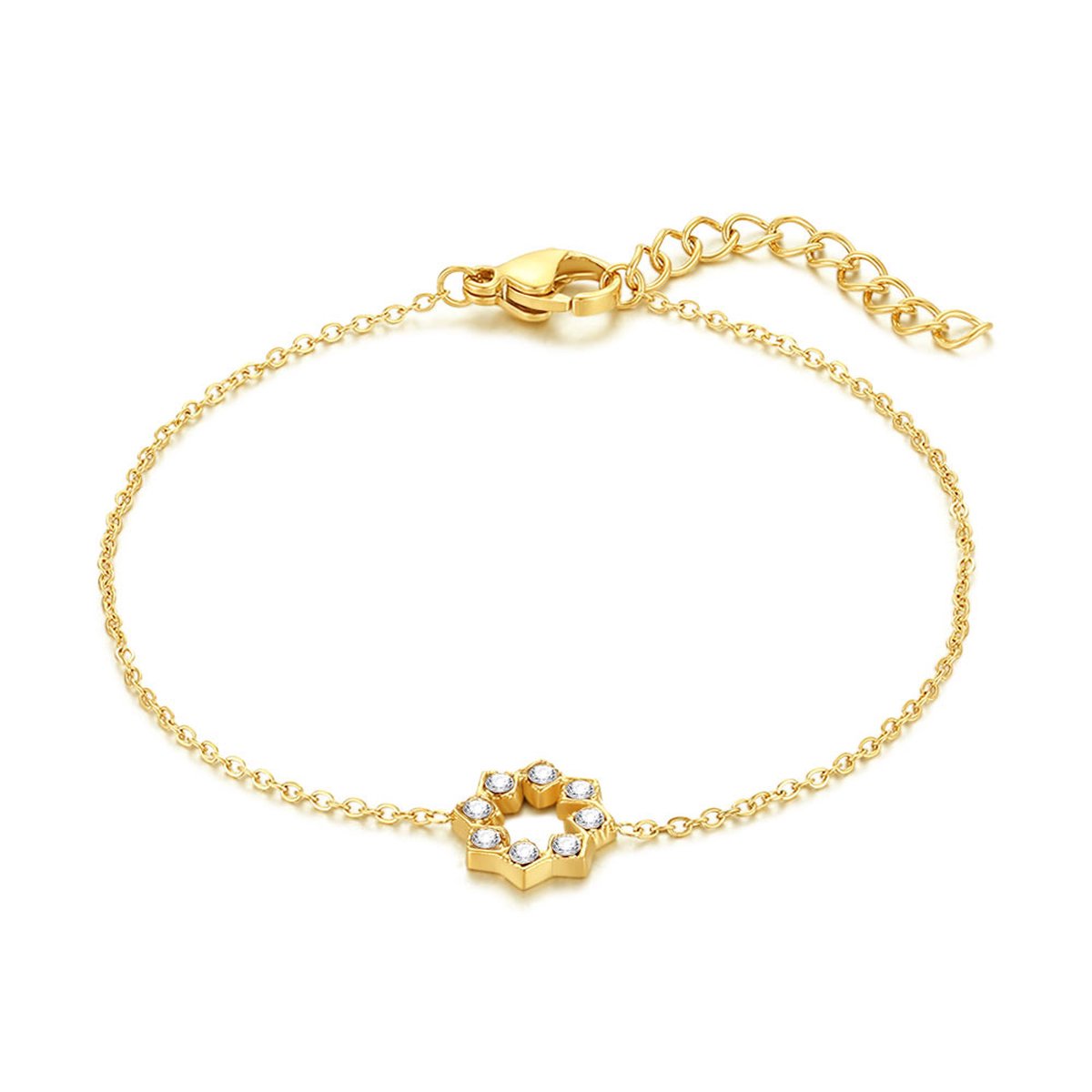 Twice As Nice Armband in goudkleurig edelstaal, bloem 16 cm+3 cm