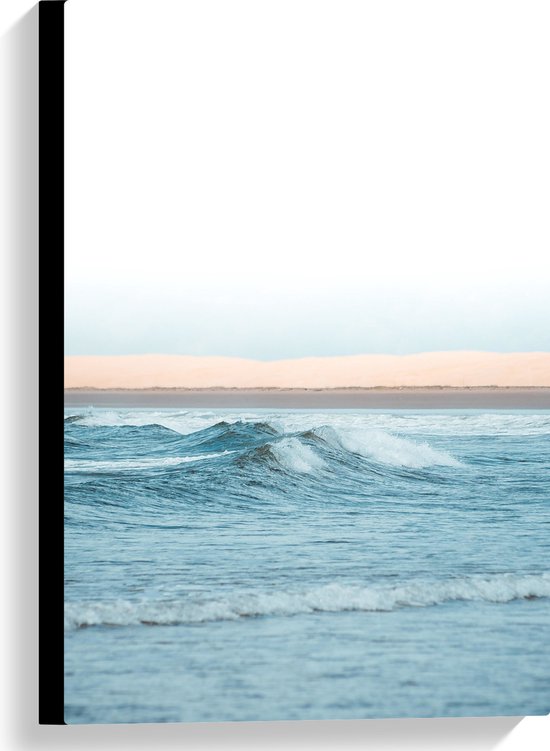 Canvas - Schuimende Golven op Zee tijdens Opkomende Zon - 40x60 cm Foto op Canvas Schilderij (Wanddecoratie op Canvas)