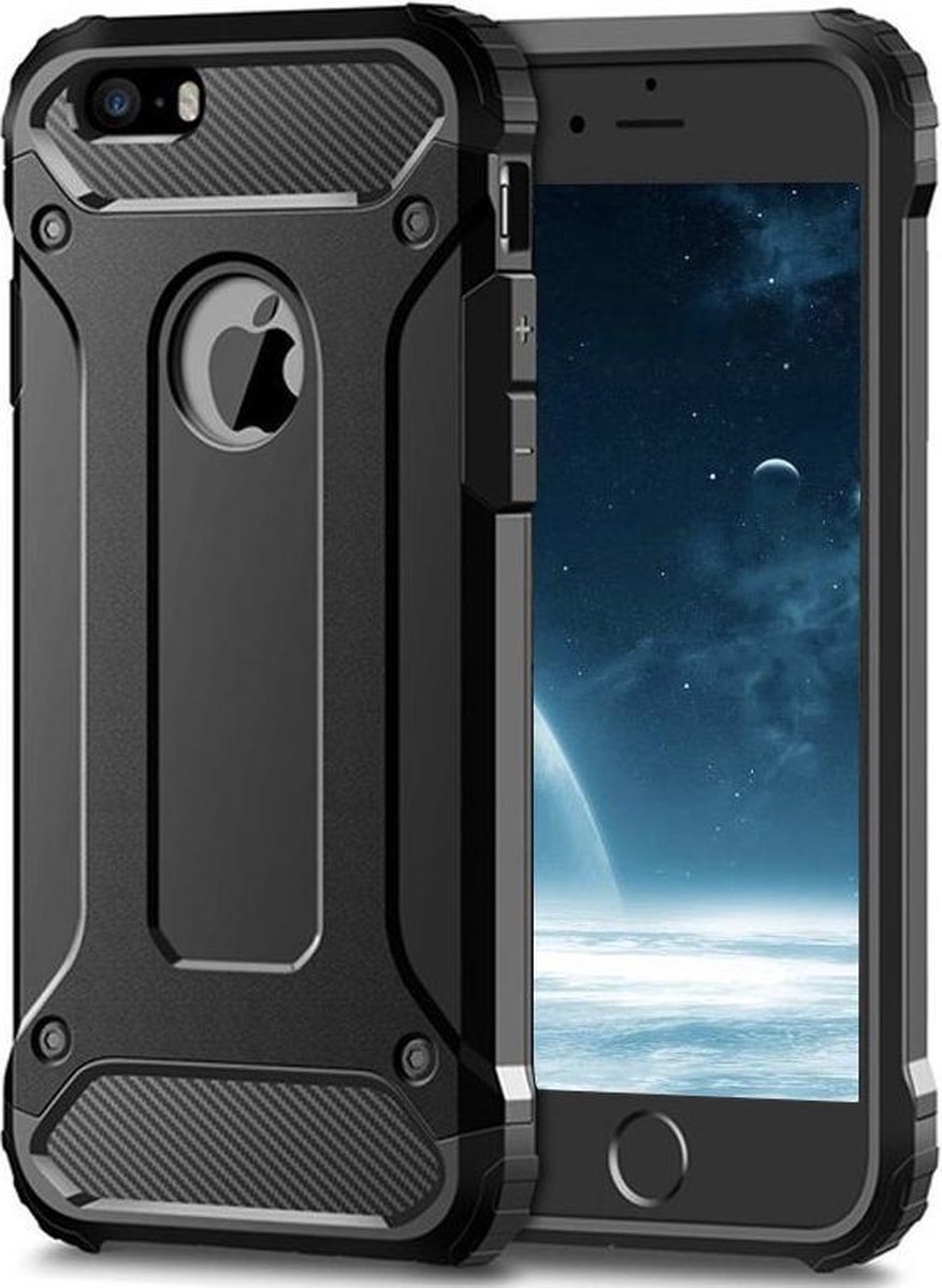 Backcover Geschikt voor Apple iPhone 7 - 8 - Zwart - Shockproof Armor Hybrid Hoesje