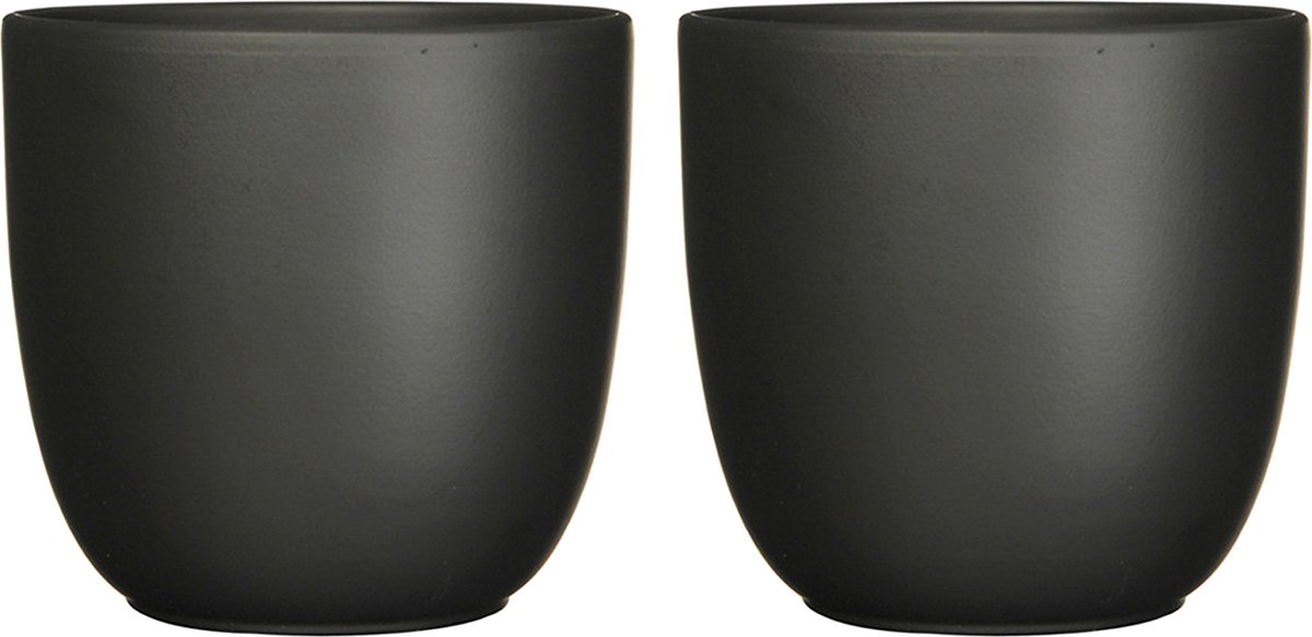 Mica Decorations Plantenpot/bloempot Tusca - 2x - Zwart - keramiek - mat - D31/H28 cm