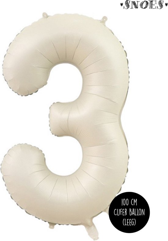 Cijfer Helium Folie Ballon XL - 3 jaar cijfer - Creme - Satijn - Nude - 100 cm - leeftijd 3 jaar feestartikelen verjaardag