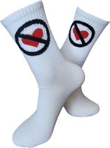 Verjaardags cadeau - NO LOVE Sokken - vrolijke sokken - witte sokken - tennis sokken - sport sokken - valentijns cadeau - sokken met tekst - aparte sokken - grappige sokken - Socks waar je Happy van wordt - maat 37-44