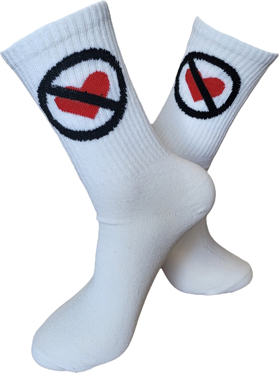 Verjaardags cadeau - NO LOVE Sokken - vrolijke sokken - witte sokken - tennis sokken - sport sokken - valentijns cadeau - sokken met tekst - aparte sokken - grappige sokken - Sokken waar je vrolijk van wordt - maat 37-44