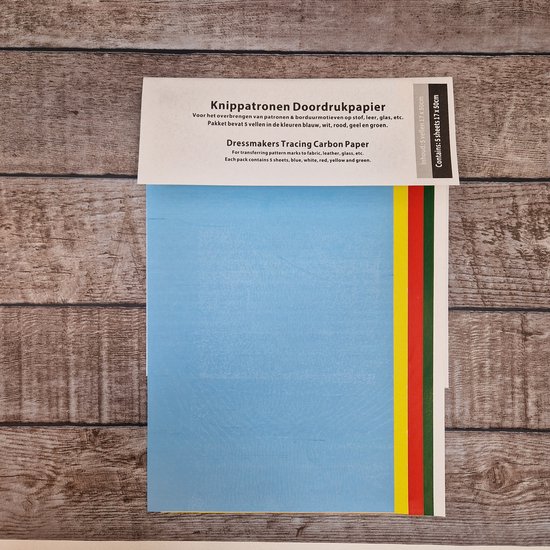 Knippatronen doordrukpapier – pakket – 5 vellen – 5 kleuren – blauw – wit – rood – geel – groen