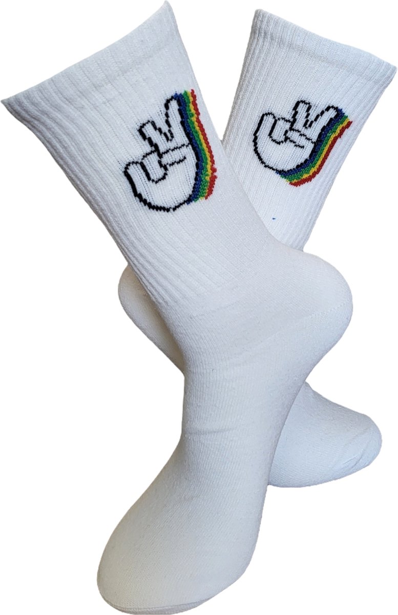 Verjaardags cadeau - Tennis V Pride Sokken - vrolijke sokken - witte sokken - tennis sokken - sport sokken - valentijns cadeau - sokken met tekst - aparte sokken - grappige sokken - Sokken waar je vrolijk van wordt - maat 37-44