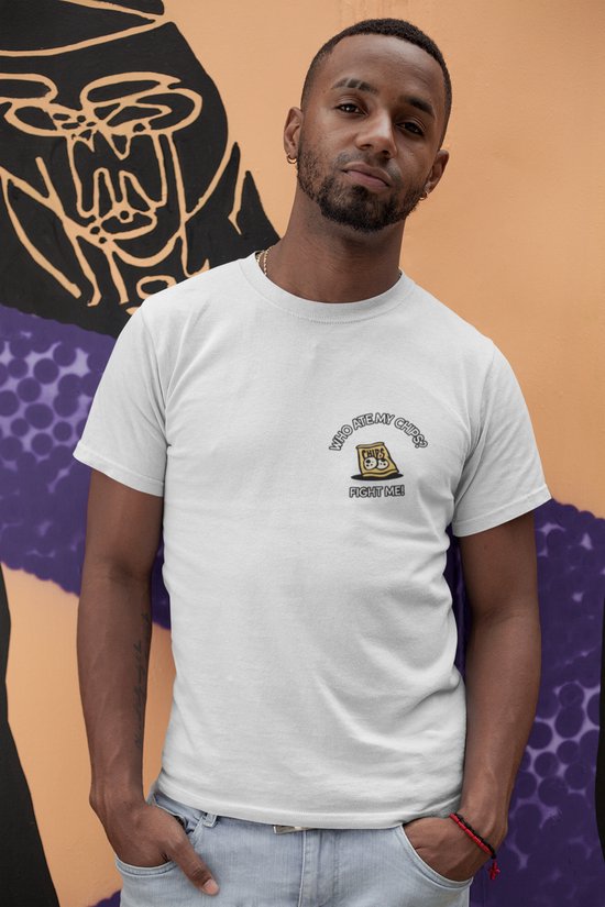 Chemise - Qui a mangé mes chips - Wurban Wear | Chemise drôle | Alimentation | T-shirt unisexe | Fast rapide | Friteuse à air | Sport | Forfait cocooning | Wit, Zwart et Blauw