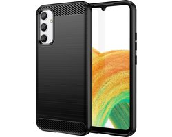 Geborsteld TPU Hoesje Geschikt voor Samsung Galaxy A34 | Beschermhoes | Back Cover | Flexibel TPU | Stijlvol Carbon | Dun | Zwart