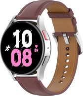 By Qubix Luxe leren bandje 20mm - Donkerbruin - Geschikt voor Samsung Galaxy Watch 6 - Galaxy Watch 6 Pro - Galaxy Watch 5 - Galaxy Watch 5 Pro - Galaxy Watch 4 - Galaxy Watch 4 Classic - Active 2 - Watch 3 (41mm)