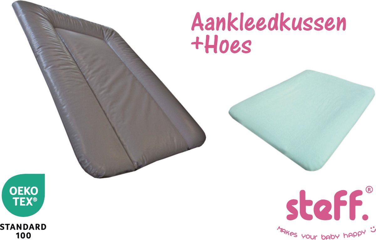 Goedkoopste Steff - set - aankleedkussen - bruin taupe - 50x70 cm aankleedkussenhoes groen mint - OEKO-Tex standard 100