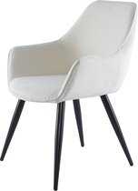 DS4U® Ravi Eetkamerstoel 2.0 Bouclé Wit - Chique en Comfortabel - Prachtige Bouclé Stof - Armleuningen voor Extra Comfort - Stevig Zwart Metalen Onderstel - Past Perfect in Scandinavisch, Tijdloos en Modern Interieur - Zachte en Luxueuze Uitstraling